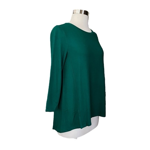 Ann Taylor Loft Knit Top Women's XS Forest Green CrewNeck 3/4 Sleeve Hi-Lo Swing - Picture 3 of 6
